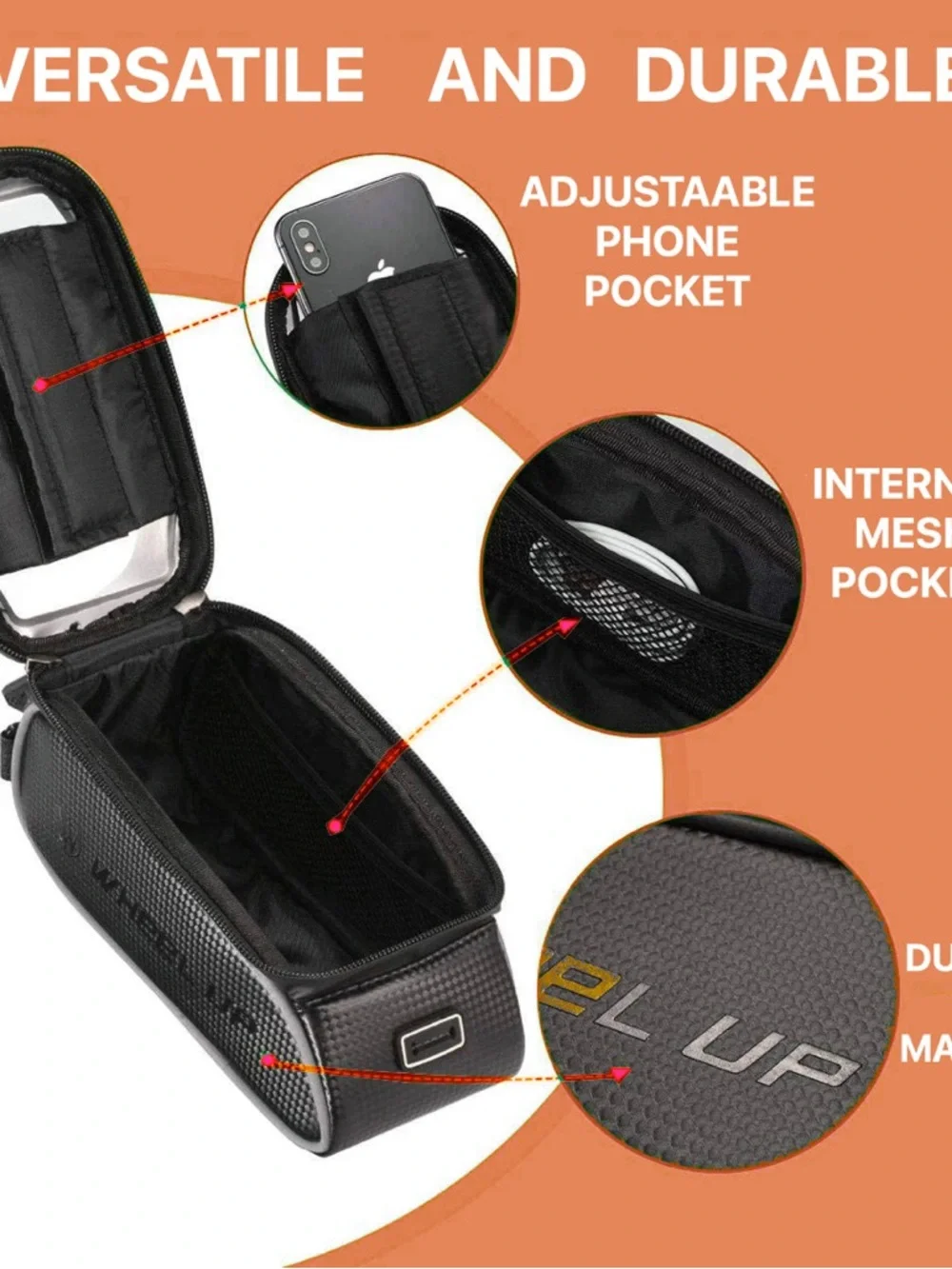 NWT Waterproof Black Bike Top Tube Bag with Touchscreen Phone Pocket